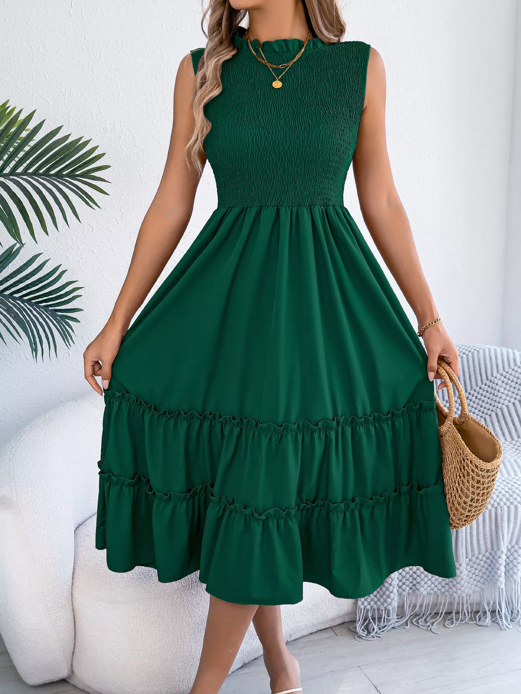 Smocked Sleeveless Tiered Dress (3)