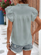 Ruffled Notched Cap Sleeve Blouse (14)
