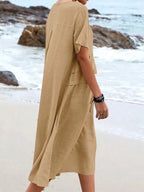 Full Size Casual Linen Blend Midi Dress Plus (10)