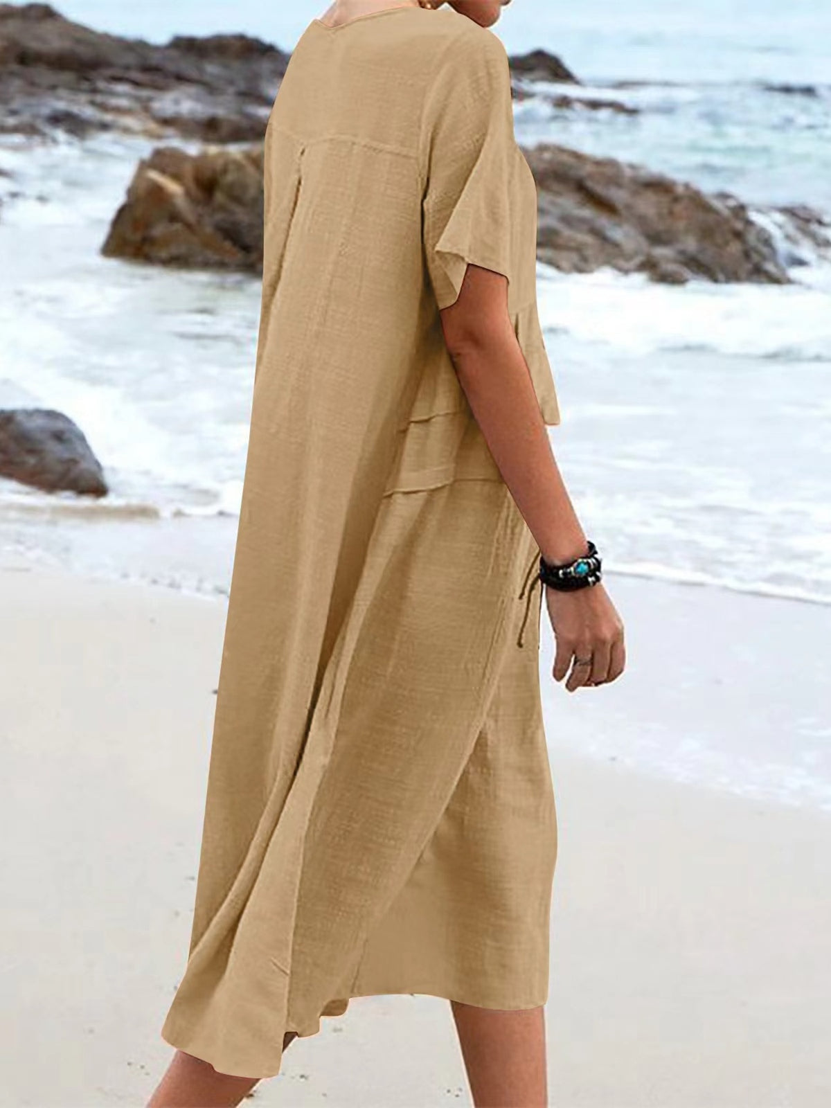 Full Size Casual Linen Blend Midi Dress Plus (10)