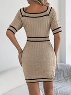 Decorative Button Short Sleeve Sweater Dress (11)