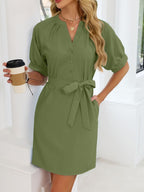 Notched Short Sleeve Tie Waist Dress (14)