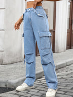 High Waisted Cargo Pocket Jeans (3)