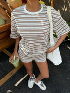 Striped Short Sleeve Top Shorts Set (7)