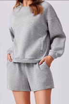 Round Neck Sweatshirt Shorts Set (11)