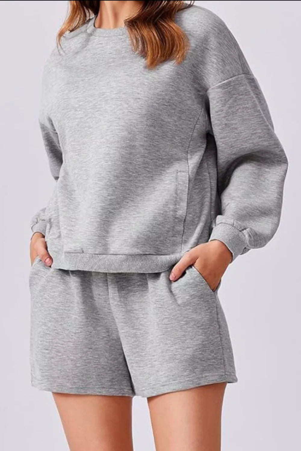 Round Neck Sweatshirt Shorts Set (11)