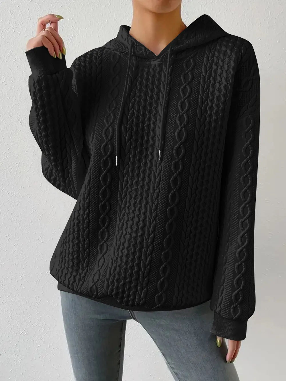 Drawstring Drop Shoulder Long Sleeve Hoodie (4)