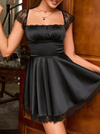 Lace Trim Square Neck Mini Dress (5)