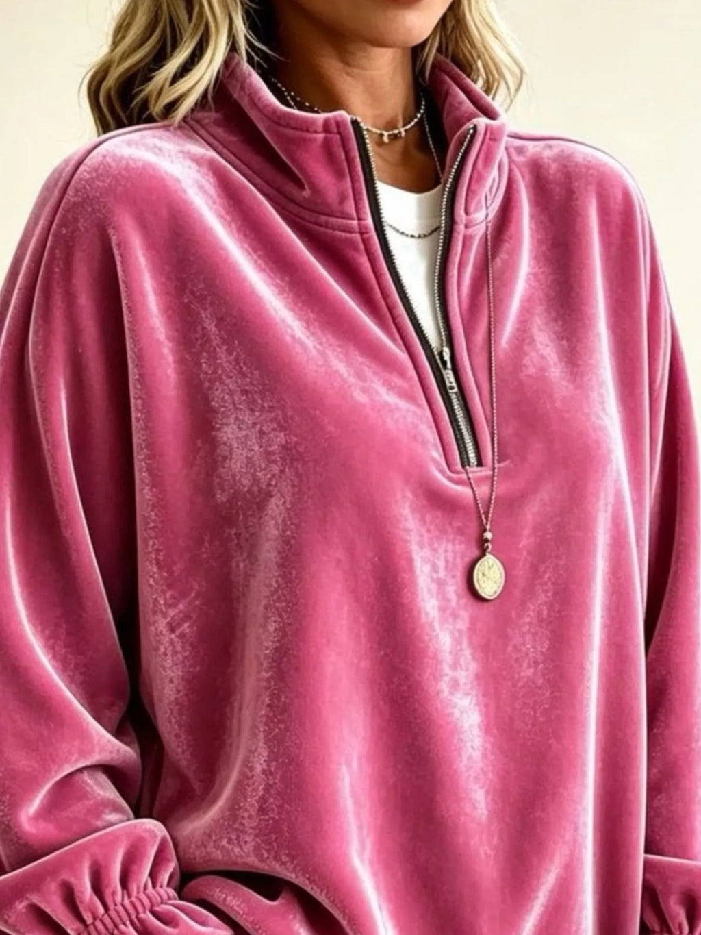 Velvet Quarter-zip Sweatshirt Ruffled Cuffs (8)
