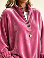 Velvet Quarter-zip Sweatshirt Ruffled Cuffs (8)