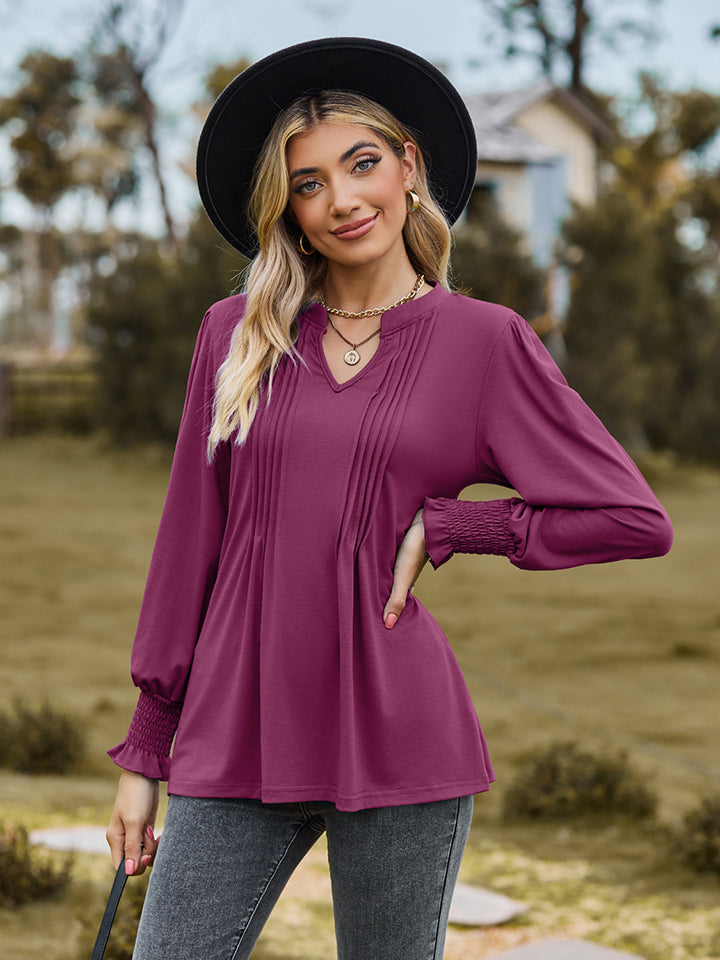 Notched Neck Flounce Sleeve Blouse (20)