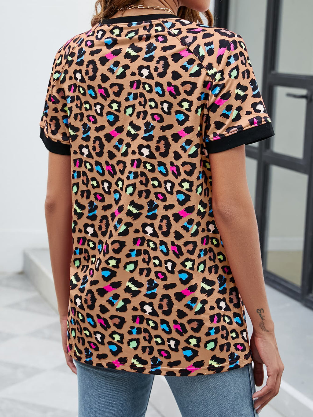 Leopard Round Neck Short Sleeve Tee Shirt (24)