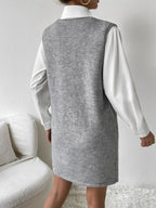V-neck Sleeveless Sweater Dress Pockets (5)