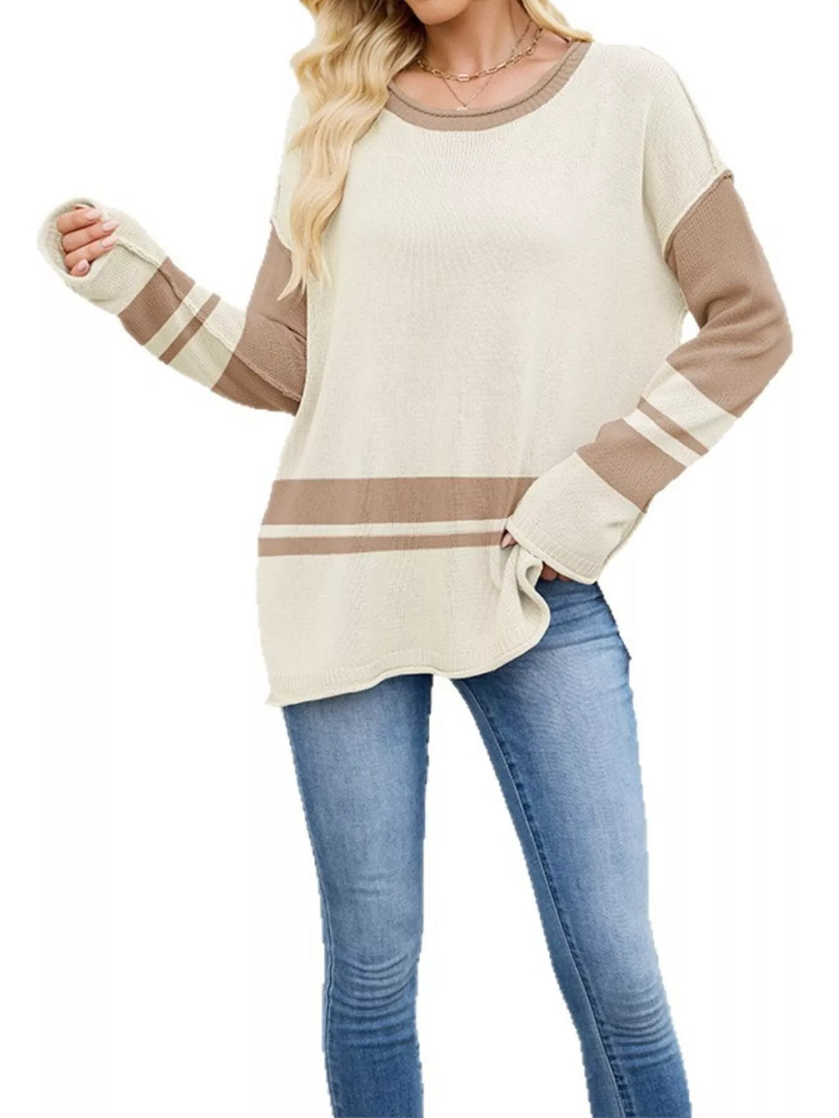 Striped Dropped Shoulder Sweater (8)
