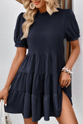 Puff Sleeve Tie Back Tiered Dress (5)
