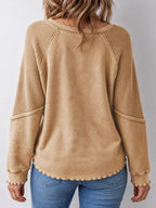 Waffle Knit Raglan Sleeve Sweatshirt (3)