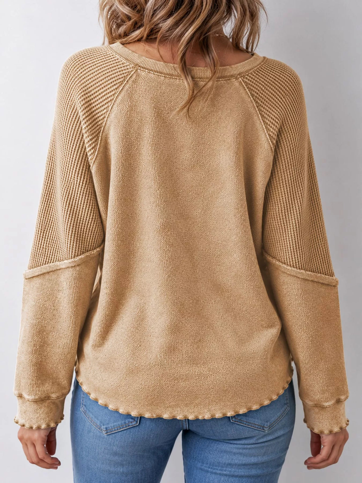 Waffle Knit Raglan Sleeve Sweatshirt (3)