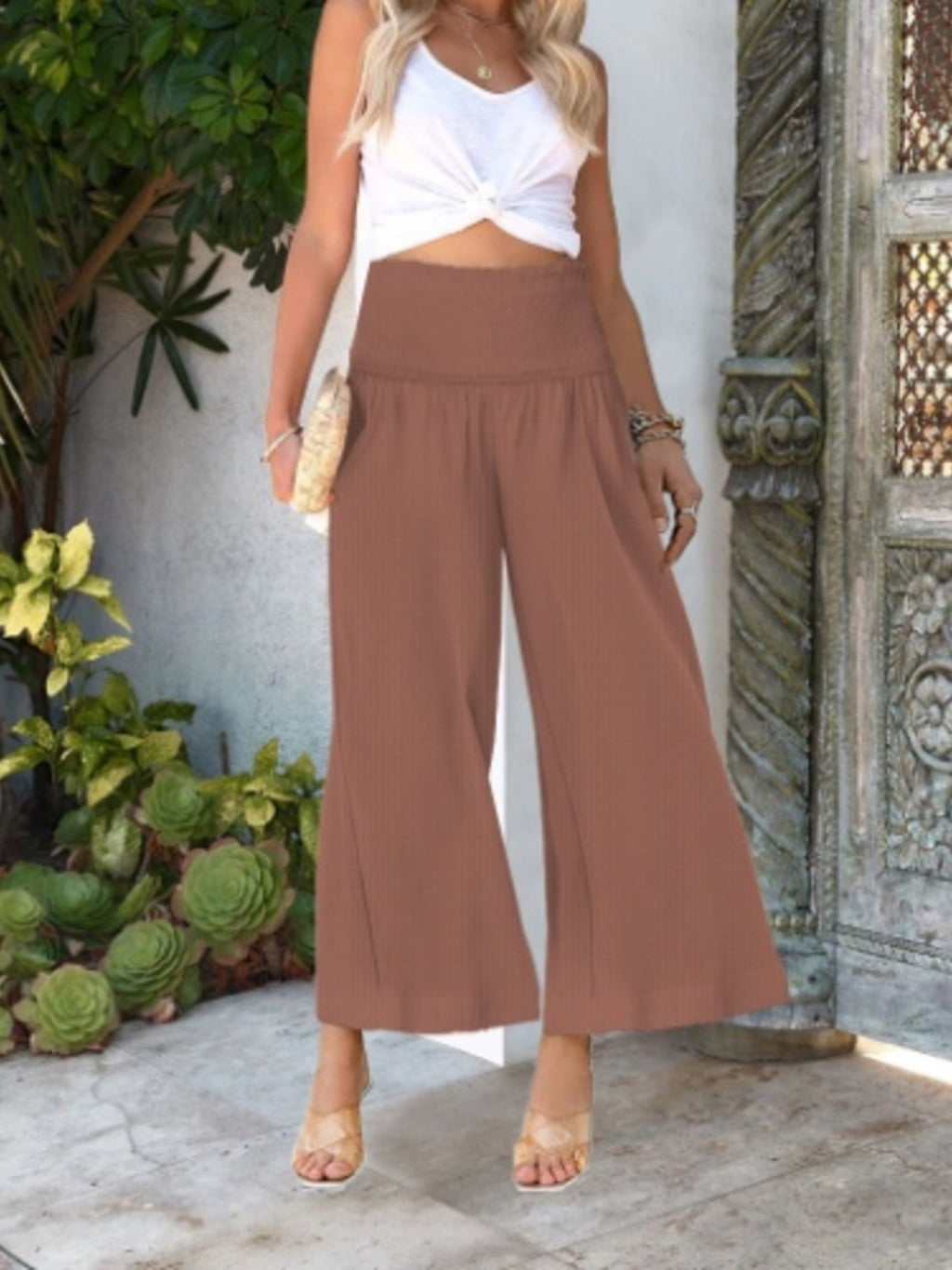 Wide-leg Smocked Waist Pants (24)