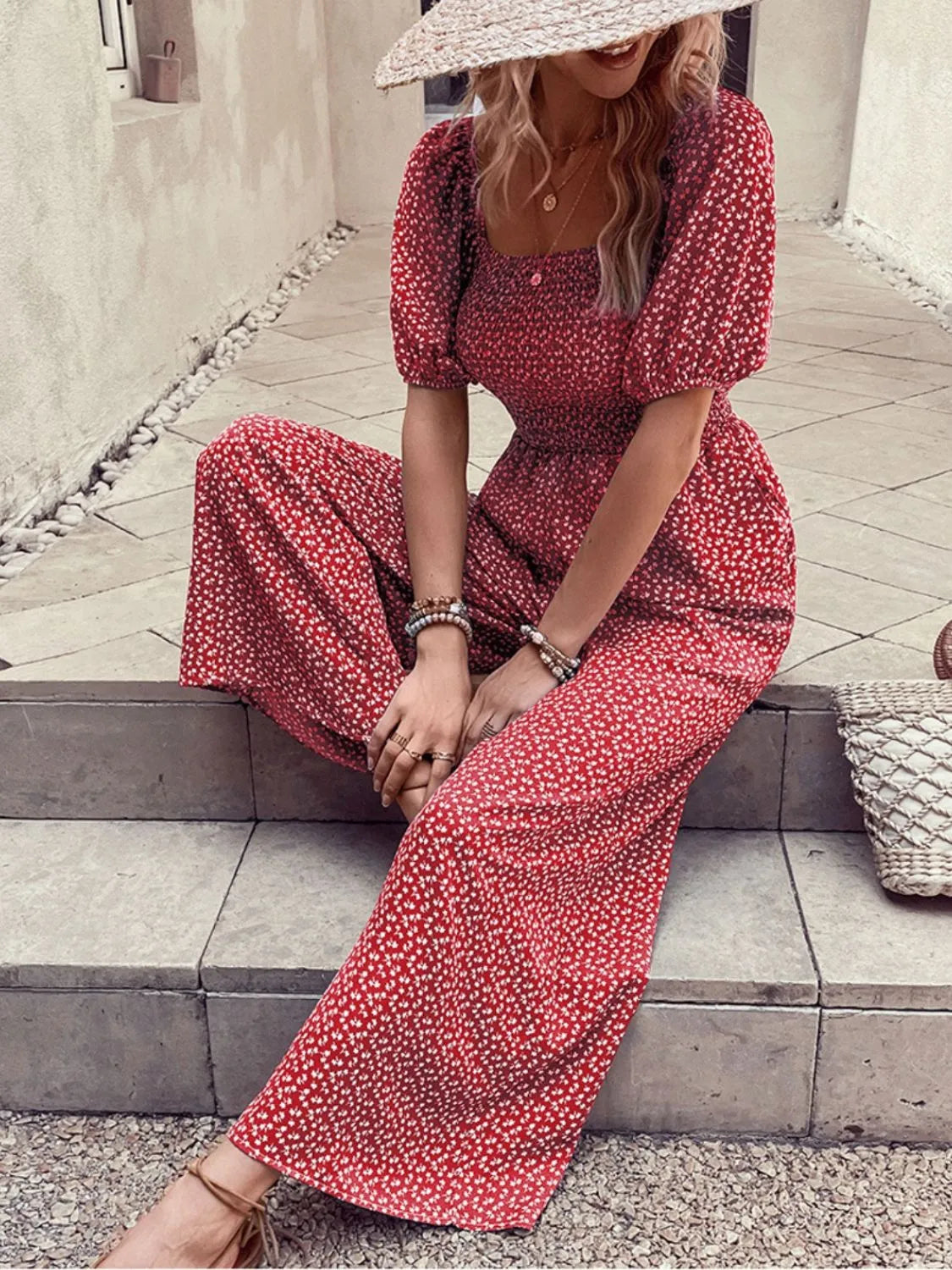 Printed Square Neck Puff Sleeve Jumpsuit (11)