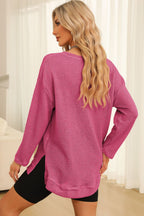 Waffle-knit Round Neck Long Sleeve Sweatshirt (24)