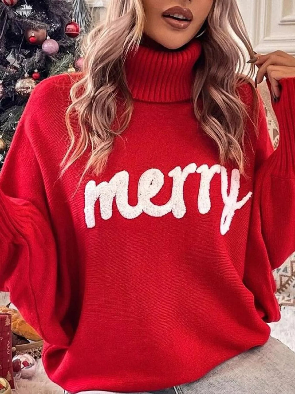 Merry Turtleneck Long Sleeve Christmas Sweater (8)