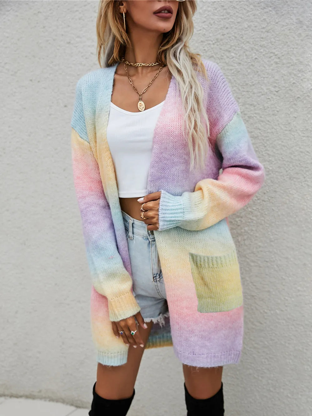 Full Size Pocketed Open Front Gradient Cardigan (3)