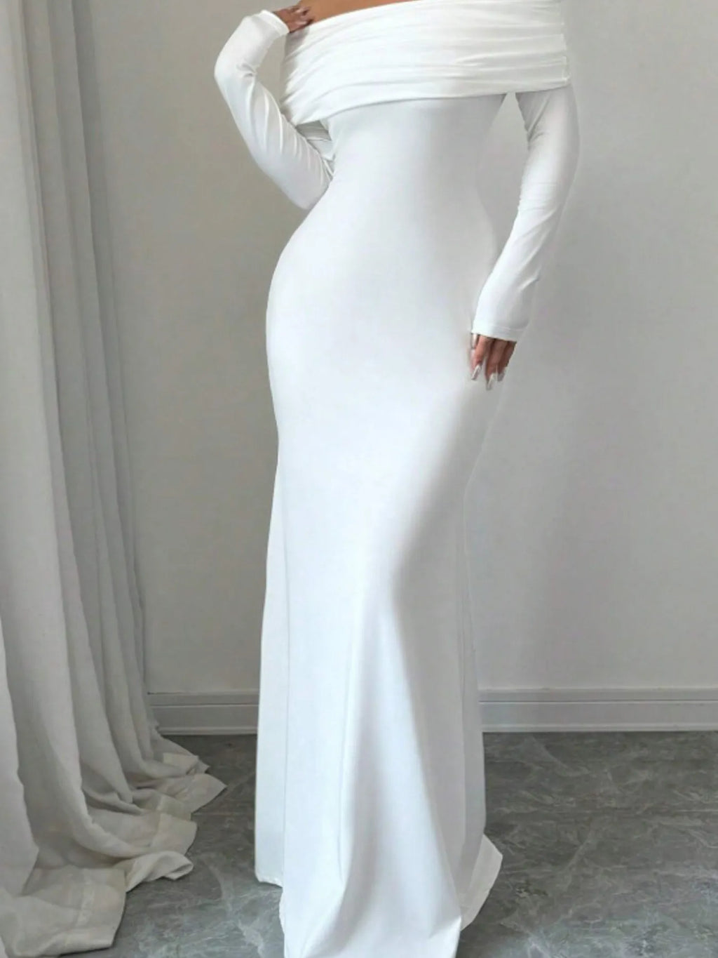 Off-shoulder Long Sleeve Bodycon Maxi Dress (7)