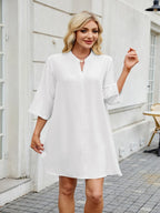Notched Long Sleeve Mini Shirt Dress (17)
