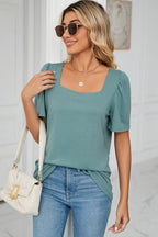 Square Neck Puff Sleeve T-shirt (3)
