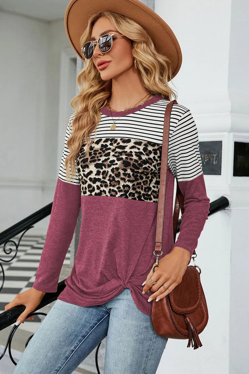 Leopard Striped Round Neck T-shirt (7)