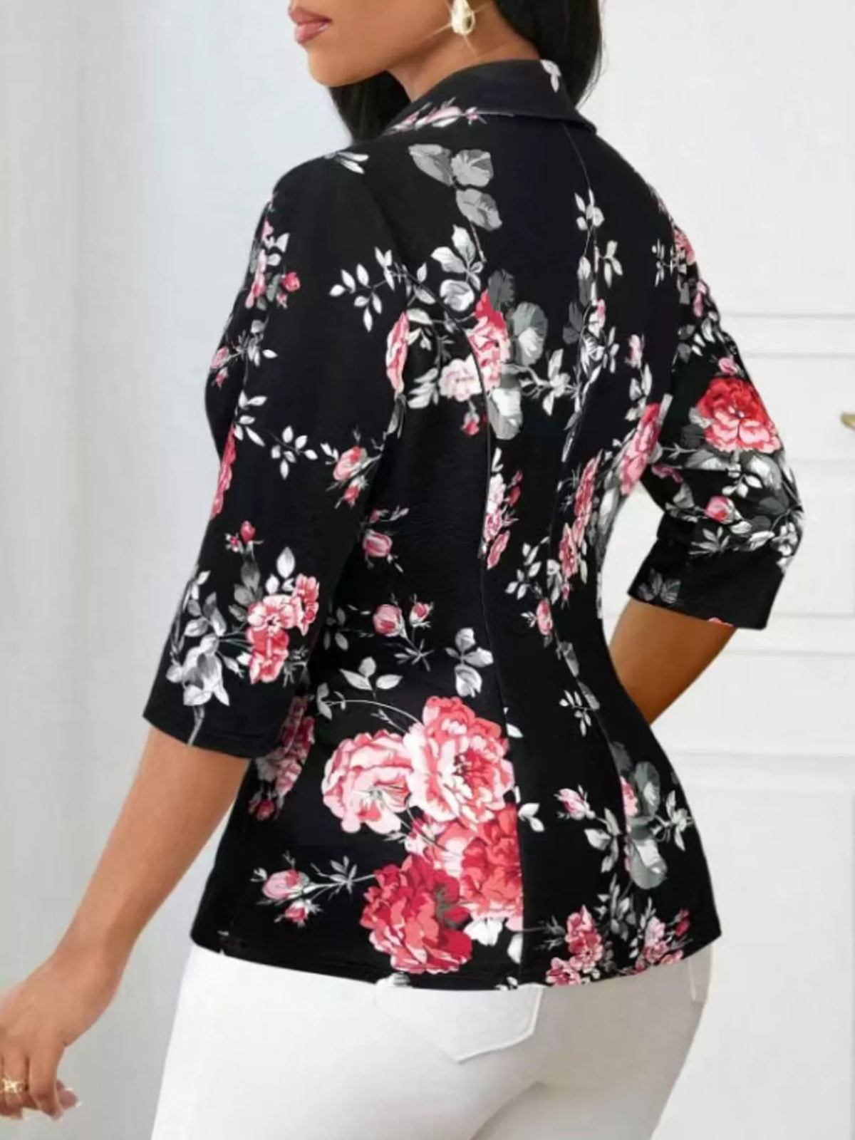 Floral Print One Button Casual Blazer (4)