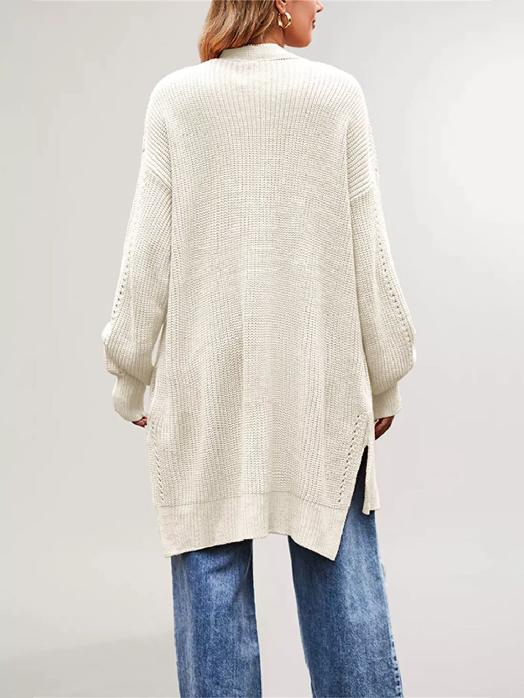 Open Front Openwork Knit Longline Cardigan (2)