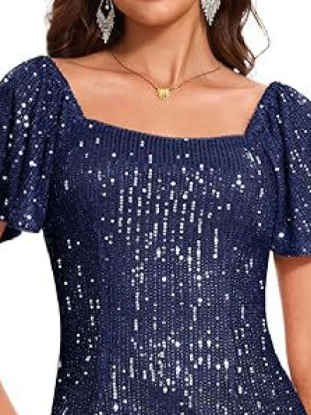 Square Neck Sequin Short Sleeve Blouse (3)