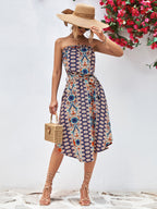 Printed Strapless Tie Belt Dress (14)