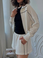 Zip Up Long Sleeve Top Shorts Set (7)