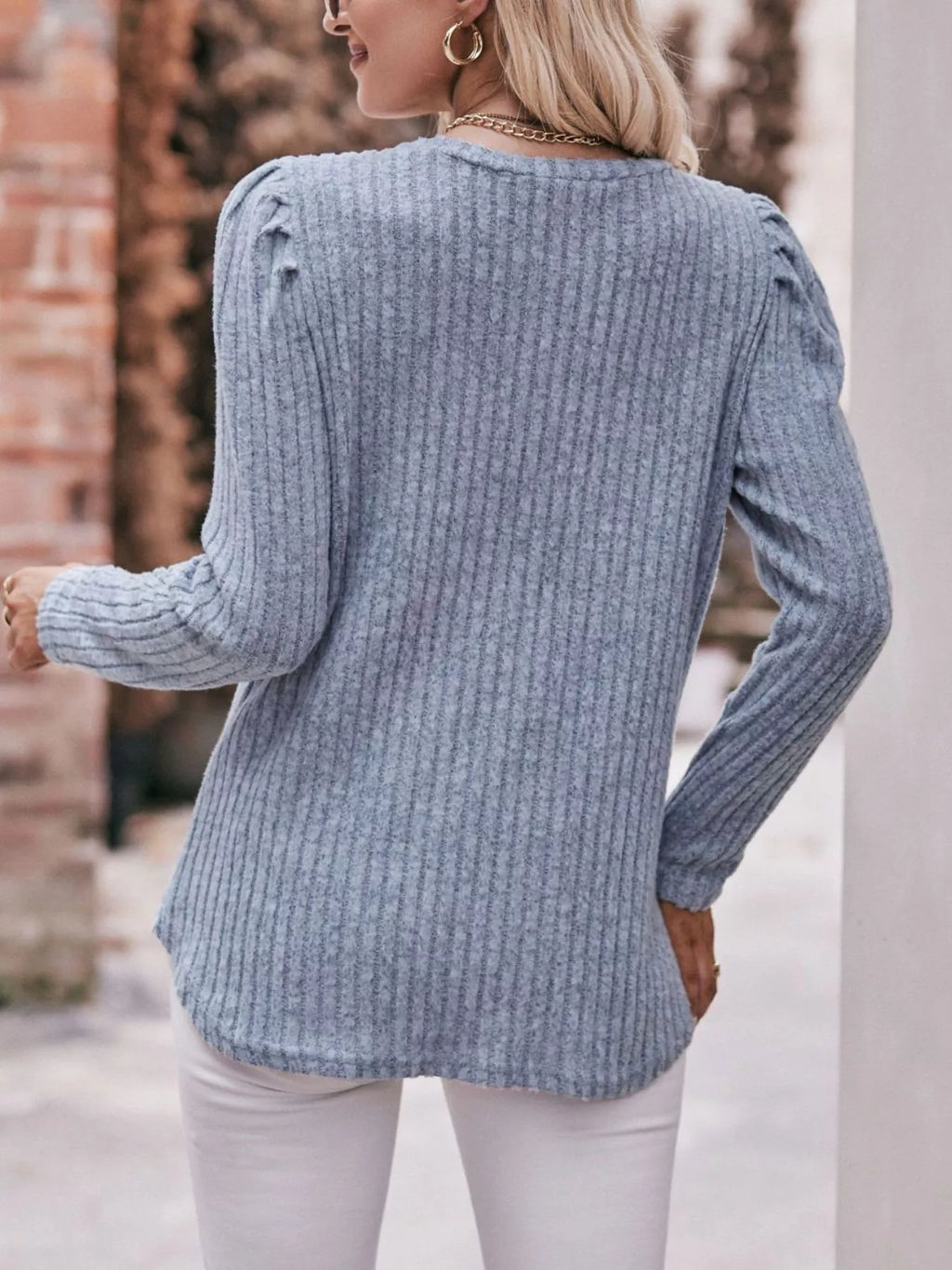 Ribbed Knit Puff Sleeve T-shirt (8)