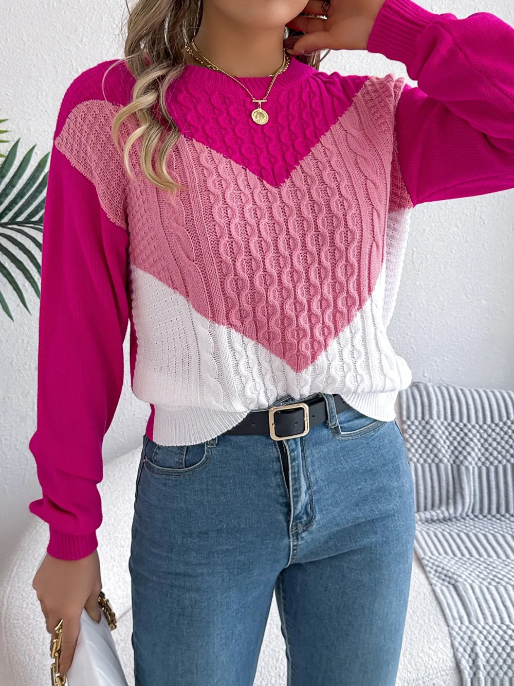 Contrast Round Neck Long Sleeve Sweater (16)