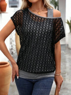 Lace Short Sleeve Fake Two Piece T-shirt (5)