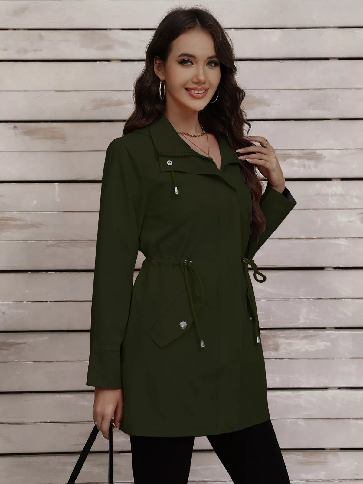 Drawstring Snap-down Trench Coat (20)