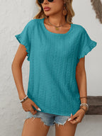 Eyelet Round Neck Short Sleeve Top (33)