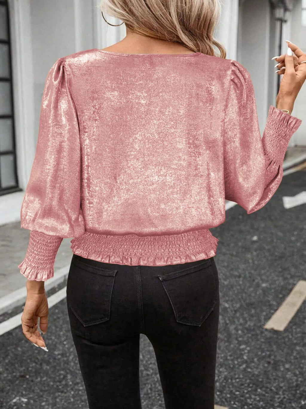 Smocked Round Neck Blouse (5)