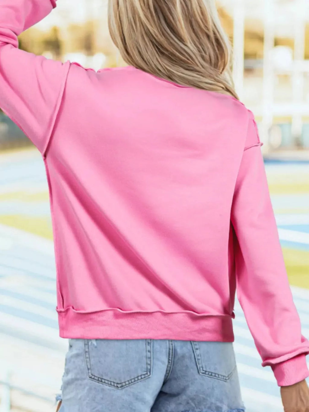 Mock Neck Exposed Seam Long Sleeve Sweatshirt (7)
