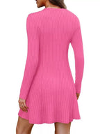 Ribbed Knit Long Sleeve A-line Dress (17)