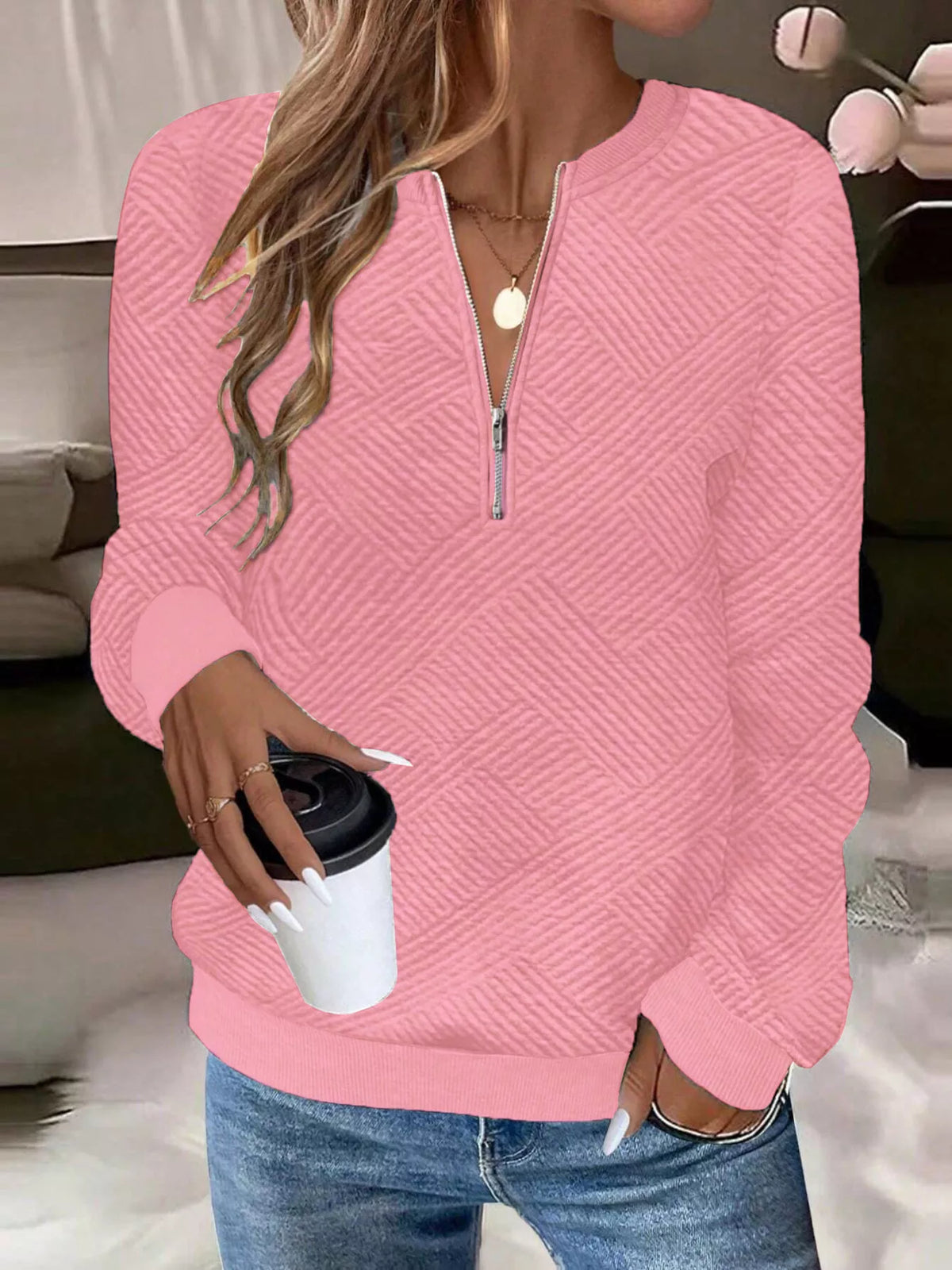 Textured Quarter-zip Sweatshirt (10)