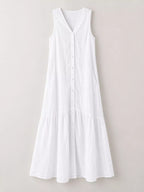 Full Size V-neck Button Front Sleeveless Midi Dress Plus (4)