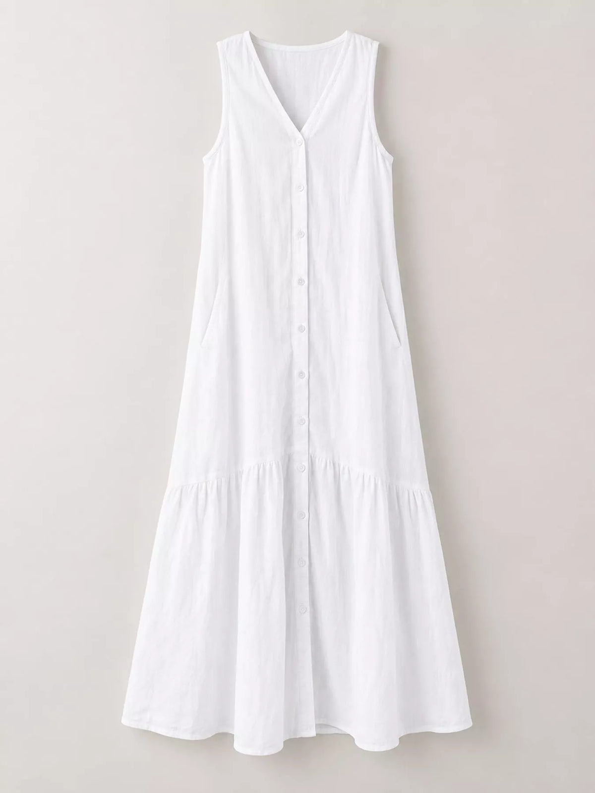 Full Size V-neck Button Front Sleeveless Midi Dress Plus (4)