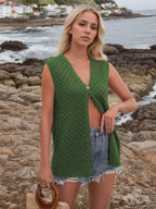 Button Down Eyelet V-neck Sweater Vest (15)