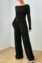 Boat Neck Long Sleeve Top Pants Set (17)