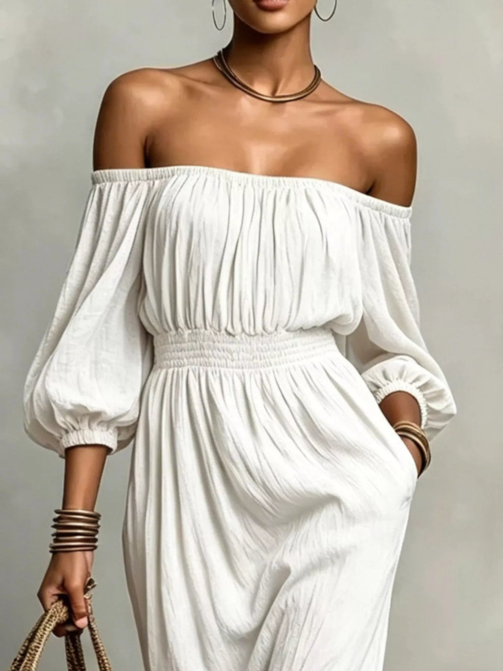 T Off-shoulder Smocked Waist Maxi Dress (8)