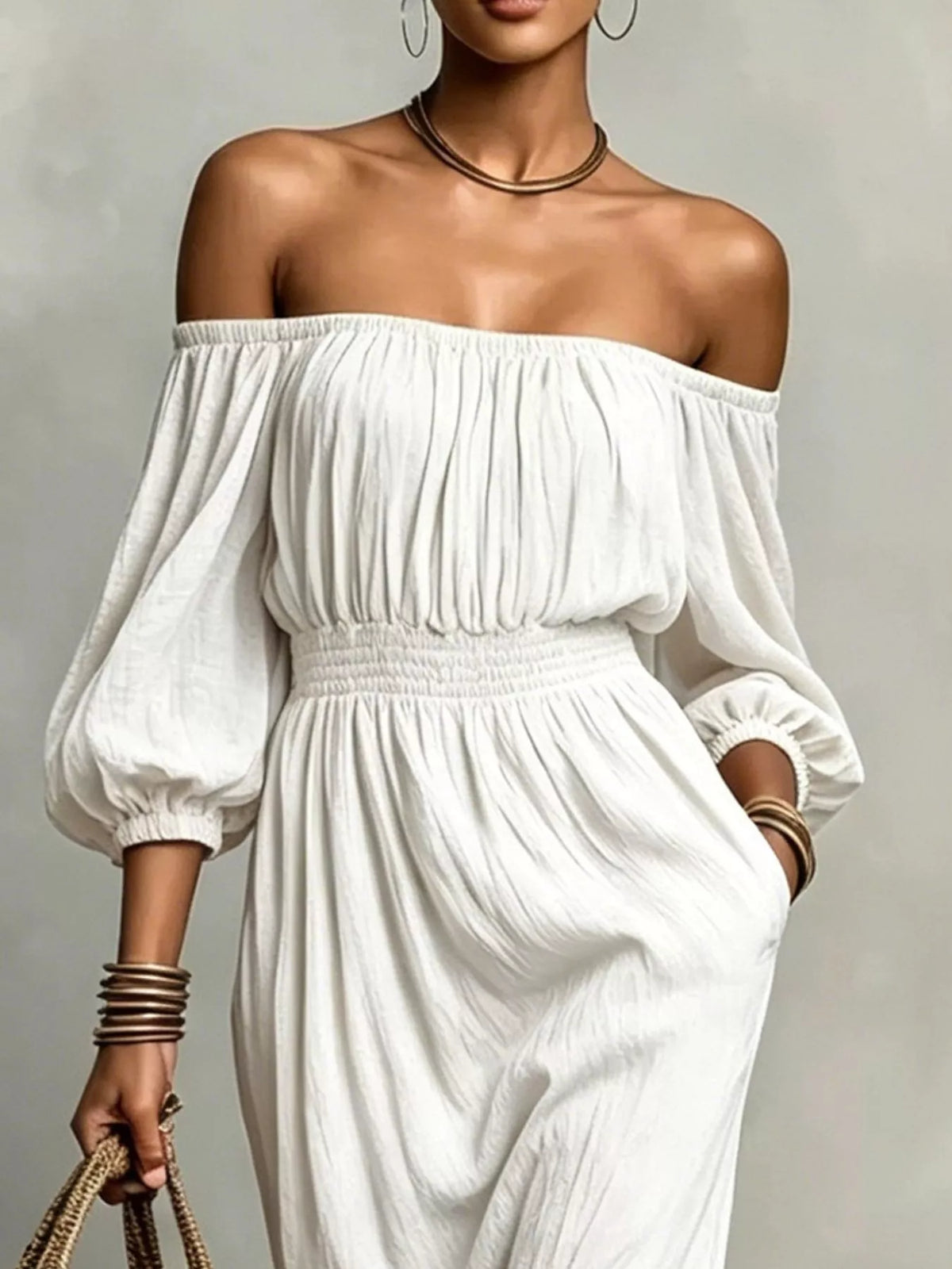 T Off-shoulder Smocked Waist Maxi Dress (8)